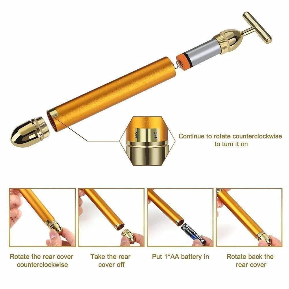 24K Electric Facial T-Massage Roller for Facial Glow and Relax