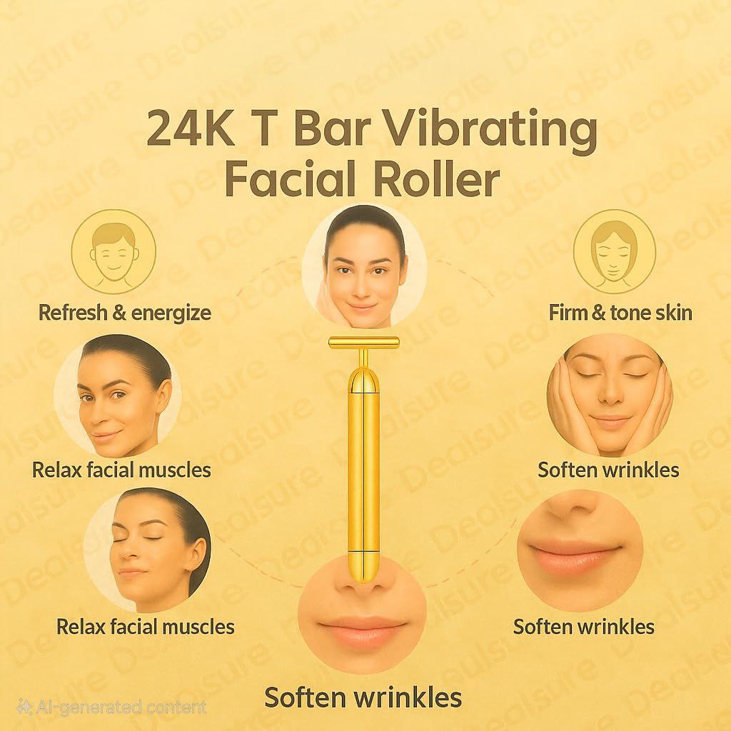 24K Electric Facial T-Massage Roller for Facial Glow and Relax