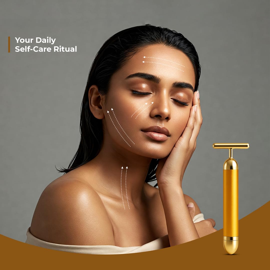 24K Electric Facial T-Massage Roller for Facial Glow and Relax