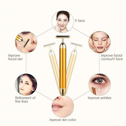24K Electric Facial T-Massage Roller for Facial Glow and Relax